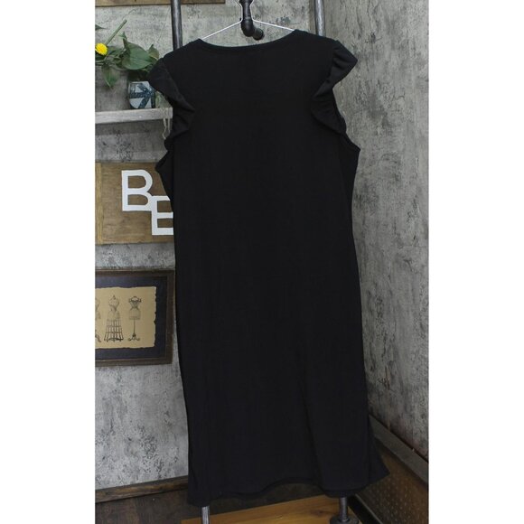 NWT Honey & T Womens Ribbed Ruffle Cap Sleeve Plus Size Dress Black 1X - Picture 2 of 5